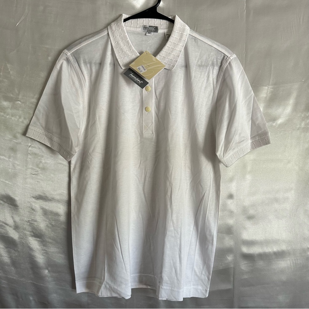 HanaSport California Shirt Women M White Cotton Polo Top Cable Knit Trim